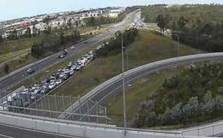 The northbound congestion on the Bruce Highway at Narangba, near the Boundary Road interchange. Photo: Department of Transport and Main Roads