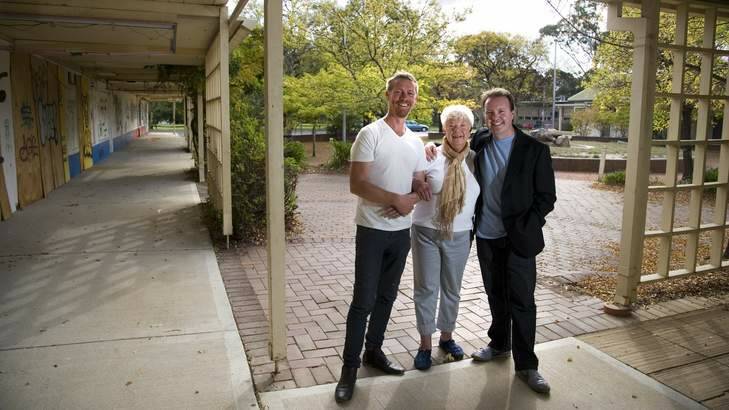Part owner of Lonsdale St Roasters Alan Smith, Downer resident Di Fielding with developer and self described urban rejuvenator Theo Poulos have resubmitted the Downer Shop development application. Photo: Elesa Lee