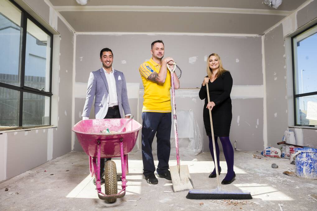 Former big brother contestant Jason Roses, store manager of Ikea Canberra Sean Howell, and  raize the roof co-founder Danielle Dal Cortivo. Photo: Dion Georgopoulos