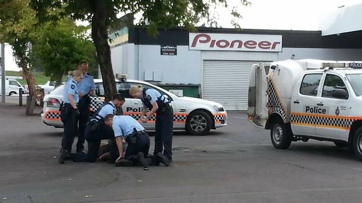 A man was arrested by police on Pirie Street this morning. Photo: Hamish Boland-Rudder