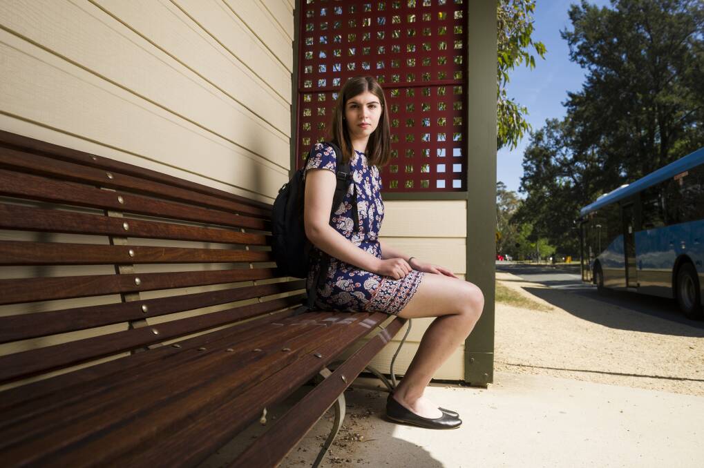 ANU student Nathalie Johnstone, who is concerned about the loss of an important bus service at ANU.  Photo: Dion Georgopoulos