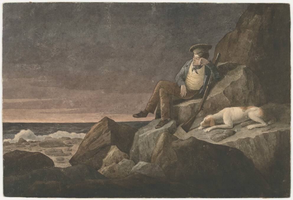 Augustus Earle's self-portrait of himself marooned on Tristan d'Acunha with his faithful dog Jemmy (1824).