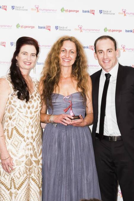 Annette Francis,  founder and designer of Gaia Organic Cotton, with her bronze award in the sustainability category at the 2015 AusMumpreneur Awards. Photo: Supplied