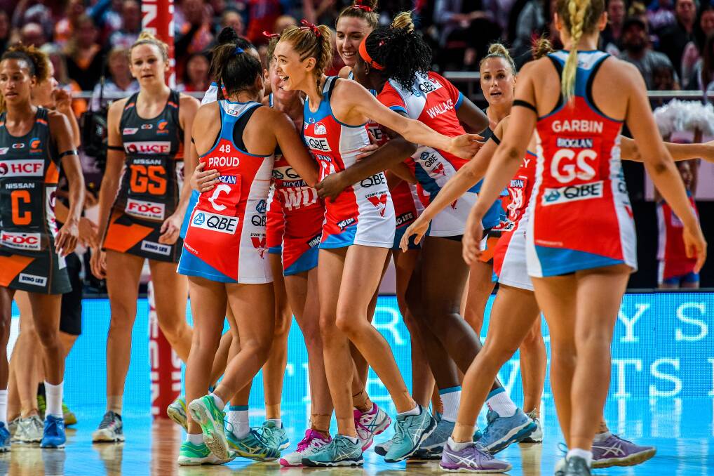 Celebration time: The Swifts enjoy their victory over the Giants in round three, but some have suggested they celebrated a little too much. Photo: AAP