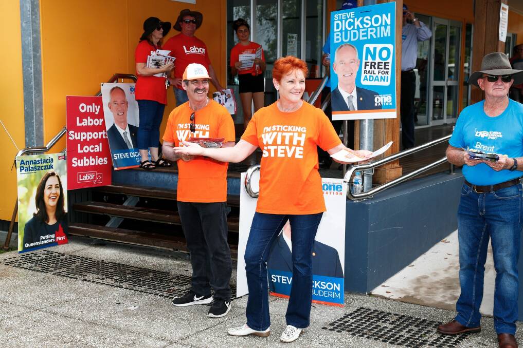 One Nation leader Pauline Hanson on election day last weekend. Photo: Alex Ellinghausen