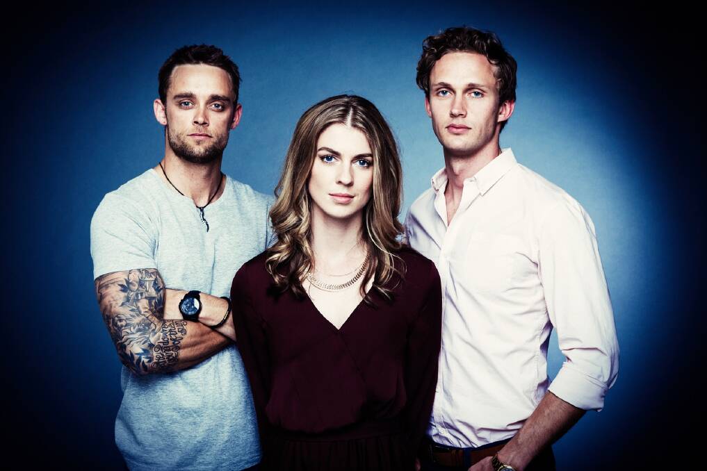 Canberra actors Lucy Lovegrove (centre) and Lukas Whiting (right) with their on-screen brother played by Luke Patrick. Photo: TVNZ2
