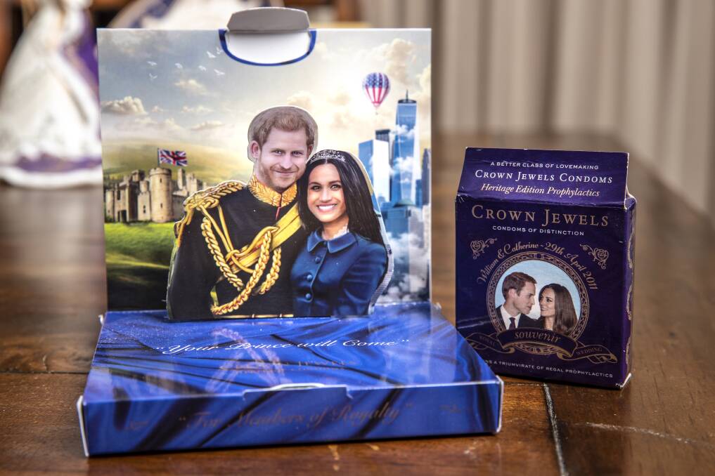 Royal condoms marking the weddings of both Harry and Meghan, and William and Kate are among the more risque items in Jess's collection. Photo: Sitthixay Ditthavong