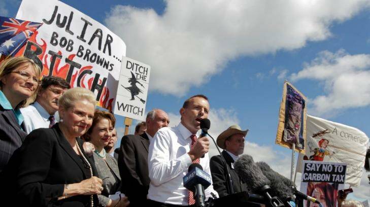 As Opposition Leader, Tony Abbott built a huge stock of political capital feigning outrage that Julia Gillard would lie to the Australian people. Photo: Andrew Meares