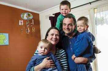 The de Fombelle family, Felicity and Paul, with children, Eric (2), Arnaud (3), Thibault (7 months). Photo: Rohan Thomson