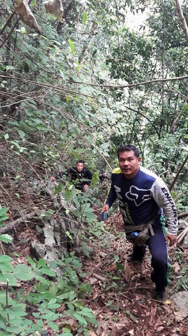 Members of the birds' nest team have been tasked with finding holes in the mountain range above Tham Luang cave so that the boys can be evacuated. Photo: Supplied