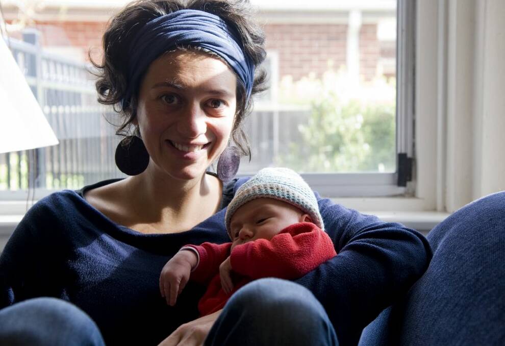 Christina Thwaites with her baby Luca Mortelliti,3 weeks. Photo: Elesa Kurtz