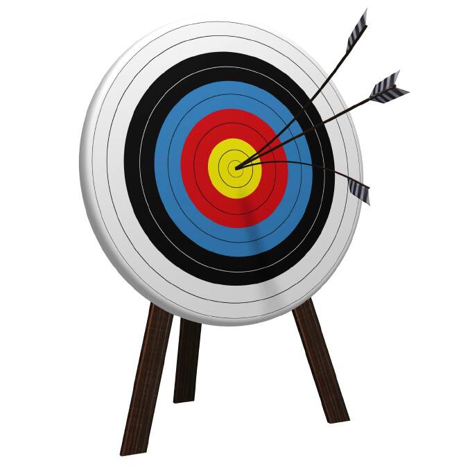 SHD SUPPLEMENTS. Sydney Olympic report GENERIC. PLEASE CREDIT: ? iStockphoto/ David MacFarlane High resolution 3D rendering with 3D Studio Max Archery Target Bull's-eye Arrow Achievement White Goal White Background Accuracy Aiming Colour Concentration Perfection Idyllic Sport Success Photo: David MacFarlane