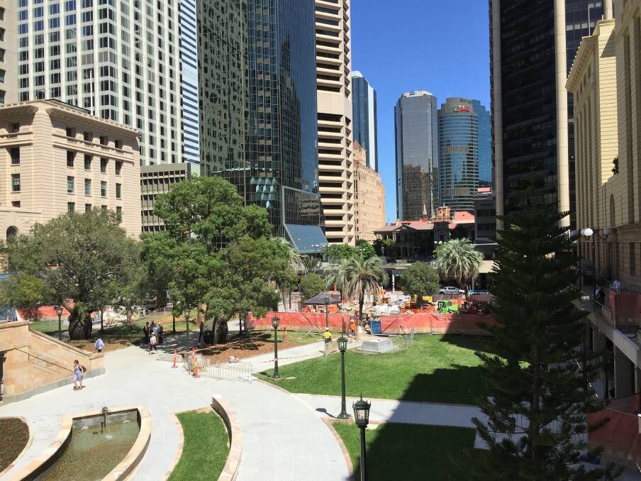 Brisbane's Anzac Square is still being restored in January, despite initial plans to have it completed by November last year. Photo: Lucy Stone/Brisbane Times