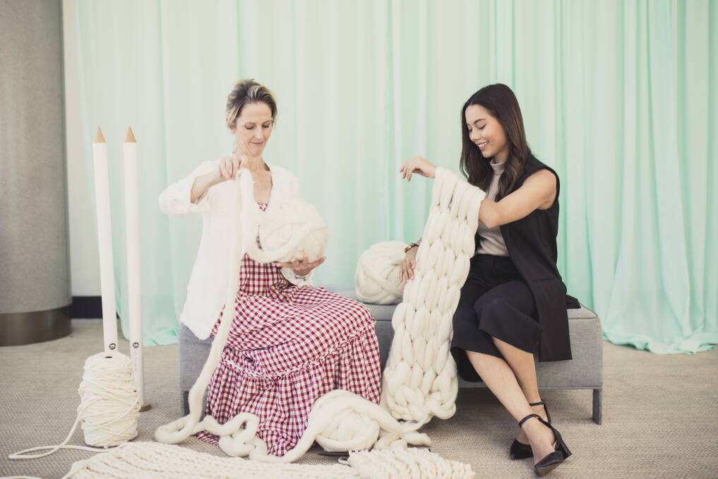 Textile artist Jacqui Fink and The Canberra Times journalist Serena Coady. Photo: Jamila Toderas