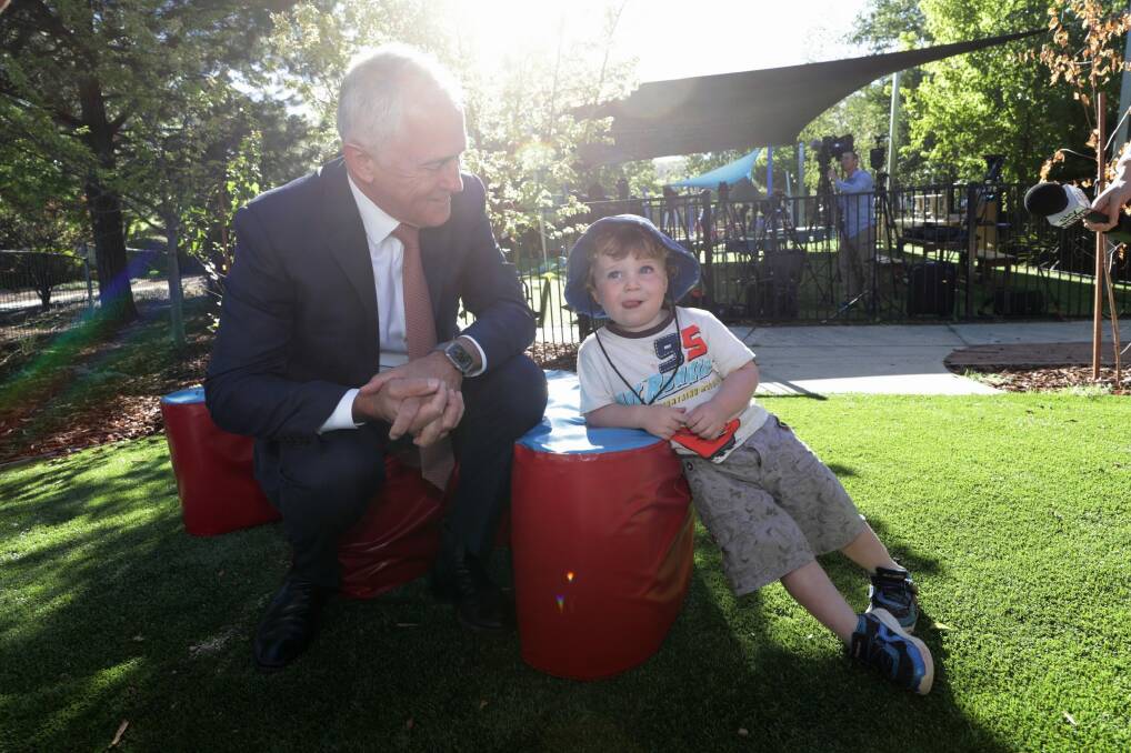 Prime Minister Malcolm Turnbull with Isaac at a childcare centre in Canberra in February.  Photo: Andrew Meares