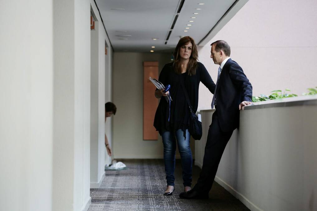 Peta Credlin and Tony Abbott during the 2013 federal election campaign. Photo: Alex Ellinghausen