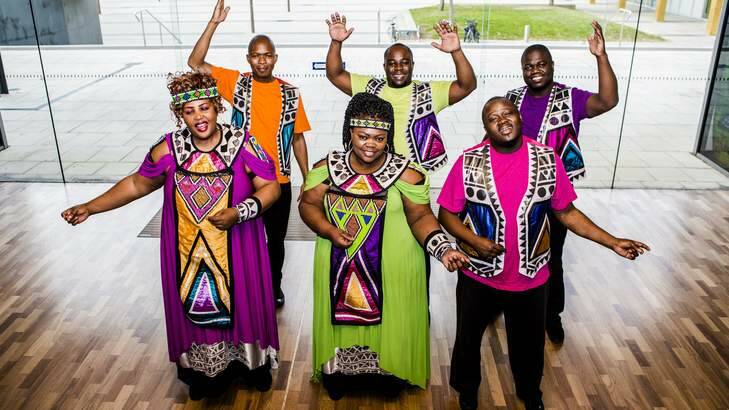 Always smiles: Soweto Gospel Choir. Behind From Left: Original Msimango, Mulalo Mulovhedzi, Mandlenkosi Modawu. In Front from left: Rabecca Nyamane, Portia Skosana, Shimmy Jiyane. Photo: Jamila Toderas
