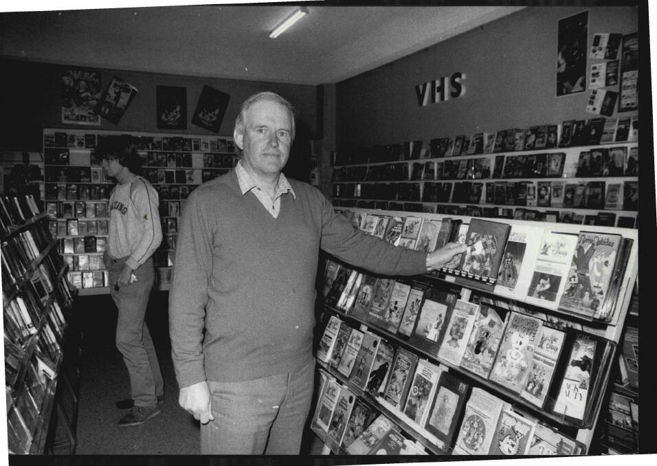 Bob Maidment at his first Videoville store in Dickson in 1984. Photo: David James Bartho/Fairfax Media