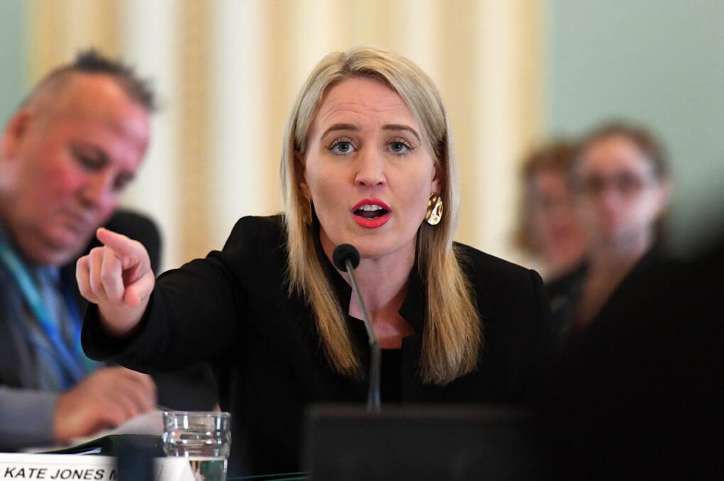 A combative Kate Jones during estimates on Wednesday. Photo: Dan Peled/AAP
