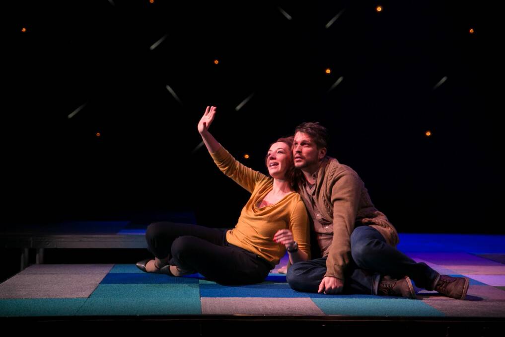 Lexi Sekuless, left and Kristian Jenkins  are ideally cast as the two lovers whose destiny is determined by the choices they make in Constellations.  Photo: Shelly Higgs