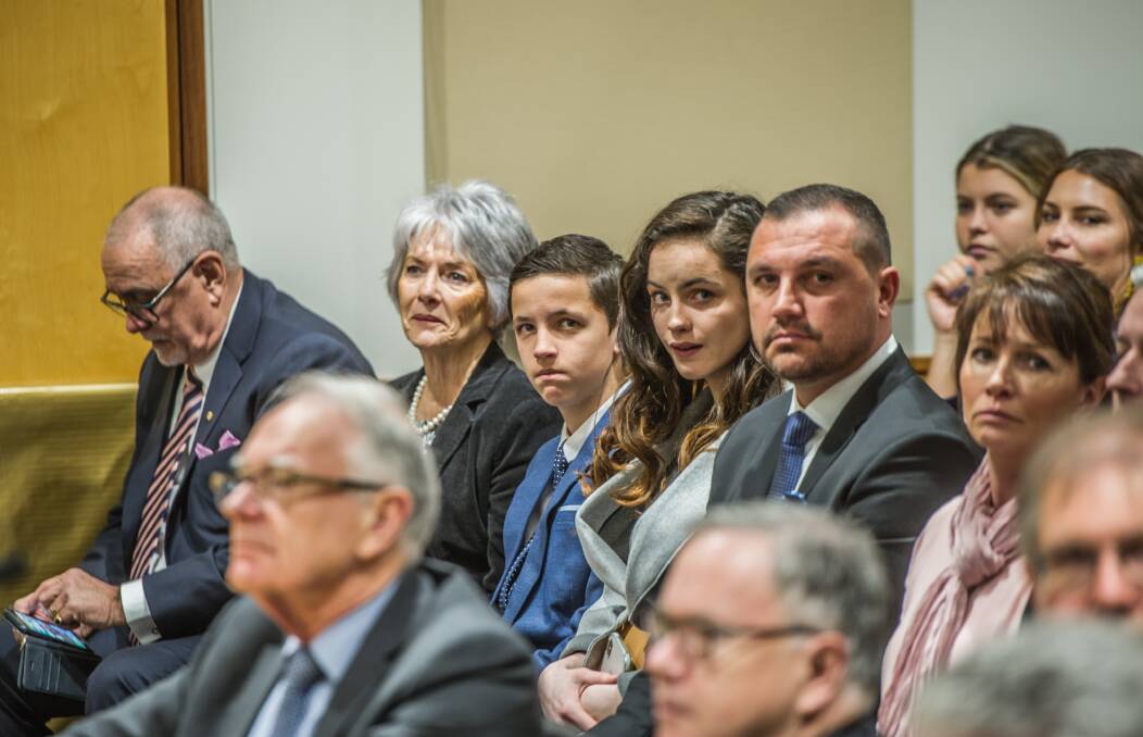 Magistrate Louise Taylor's father Russ, mother Judy, son Miles, daughter Hannah and husband Joe at her swearing-in ceremony on Monday. Photo: Karleen Minney