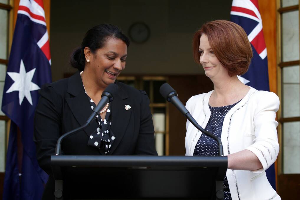 Julia Gillard announces her endorsement of Nova Peris as Senate candidate. Photo: Alex Ellinghausen