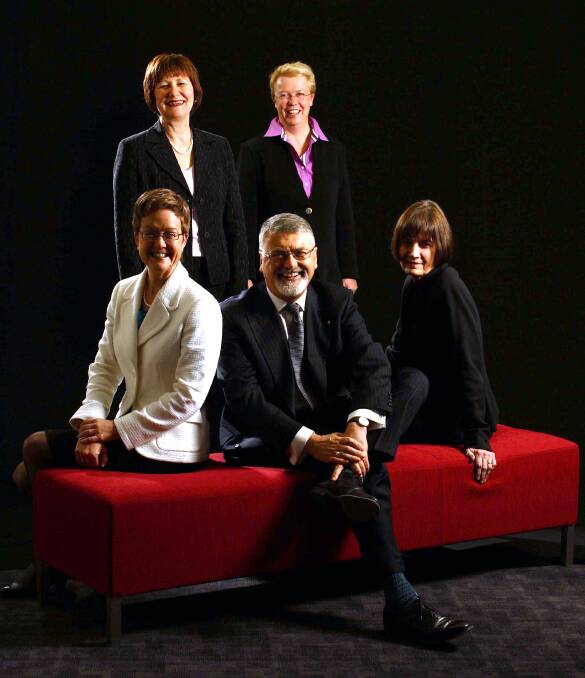It took many years for other women to be appointed departmental heads. Helen Williams (right) with other secretaries in 2006. Clockwise from bottom centre: Peter Shergold, Lisa Paul, Joanna Hewitt and Patricia Scott.
 Photo: Andrew Taylor