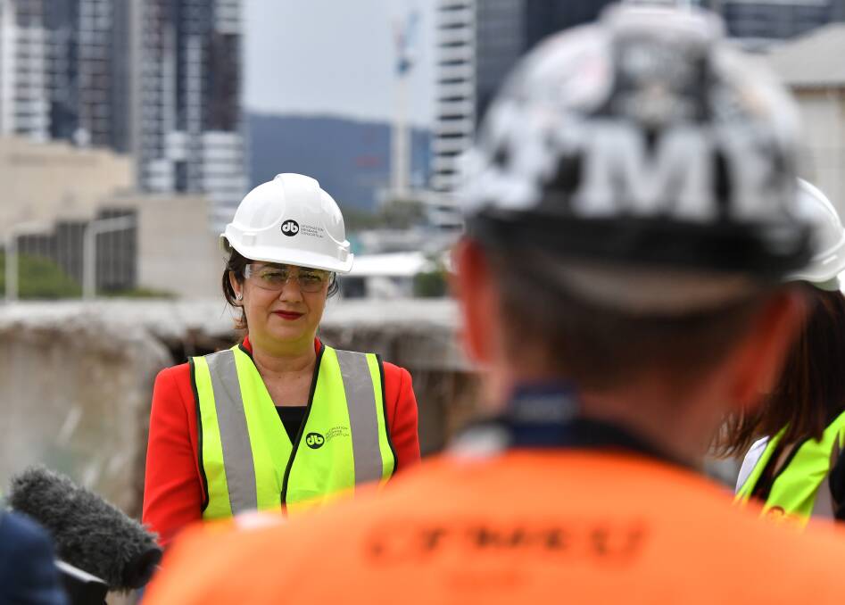 Queensland Premier Annastacia Palaszczuk speaking to reporters on Thursday at the Queen's Wharf construction site. Photo: Darren England/AAP