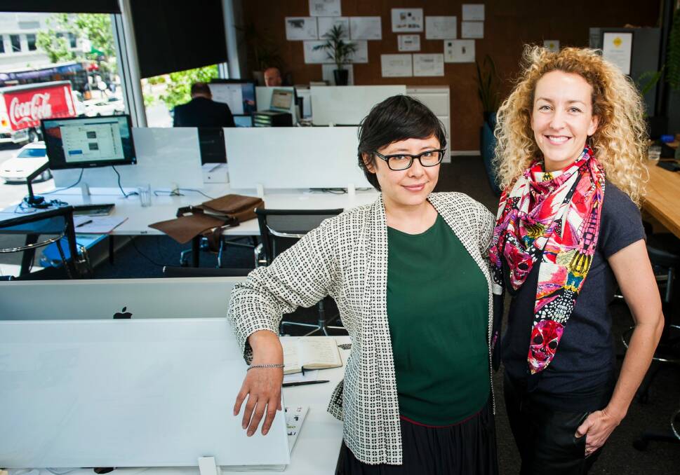 Good Work Canberra co-work space founder Maylee Thavat and Bronwyn Blue of Beyond Design for story about the rise of small co-work spaces in Canberra and other cities. Photo Elesa Kurtz Photo: Elesa Kurtz
