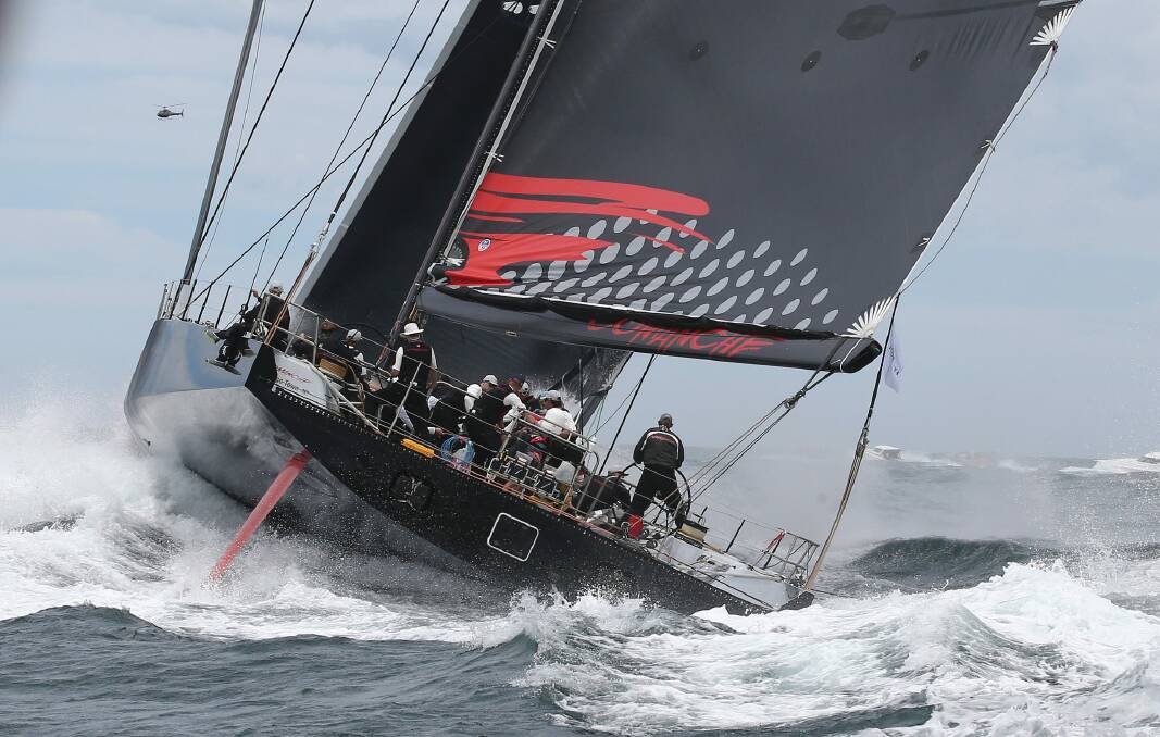 Built for speed: Comanche sails out of the Sydney heads during the 2015 race. Photo: AP