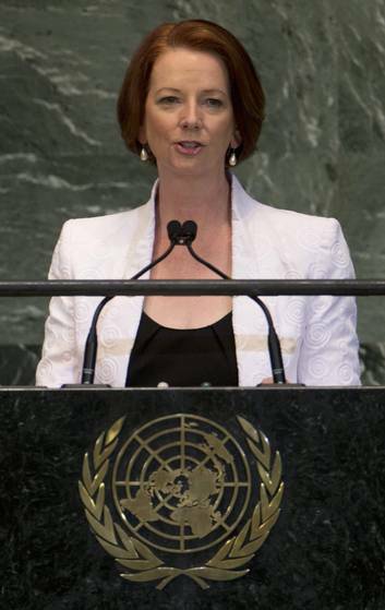 Julia Gillard addressing the United Nations General Assembly at U.N. headquarters in New York  last month. Photo: Reuters