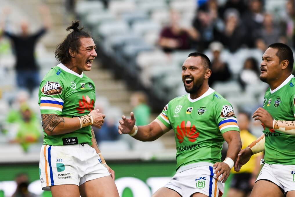 Charnze Nicoll-Klokstad scored a double - his fourth in just 10 NRL games. Photo: Dion Georgopoulos