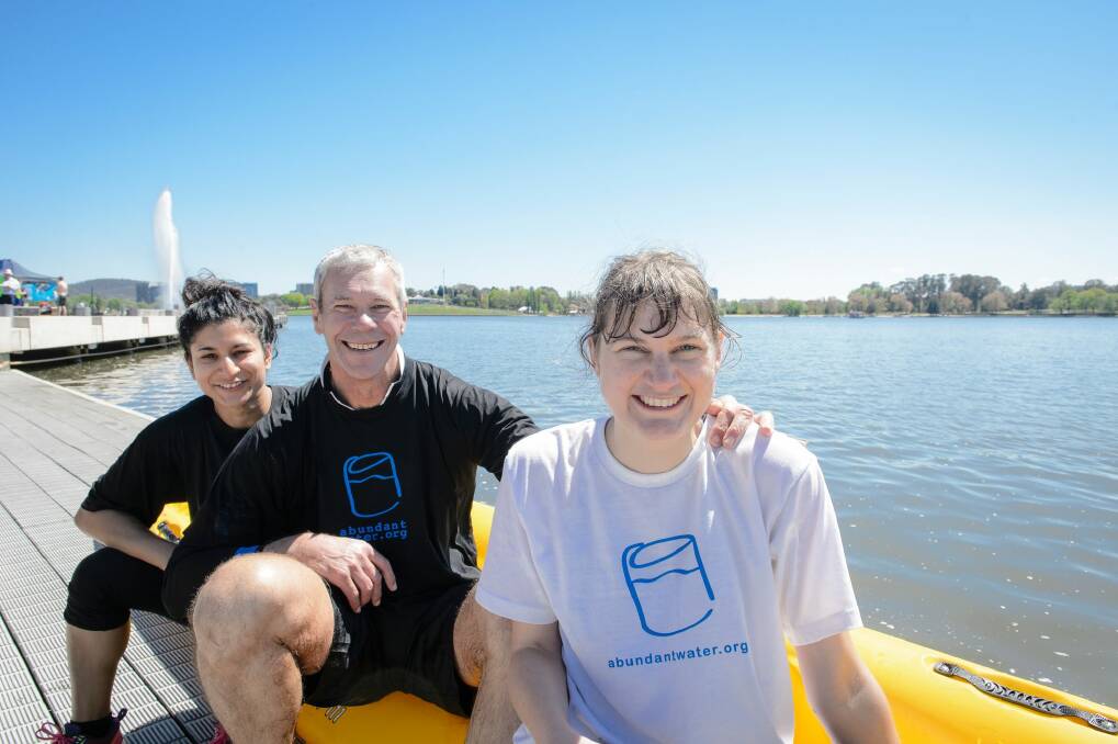 Runners up in the inaugural Lake Burley Griffin Water Week Challenge Cup Neha Pathak, Mike Goodyer, and Sophie Gulliver. Photo: Sitthixay Ditthavong