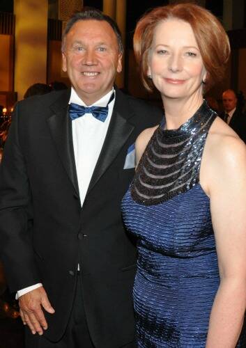 Tim Mathieson and Prime Minister Julia Gillard at the 2012 Mid Winter Ball in Canberra. Photo: Lyn Mills
