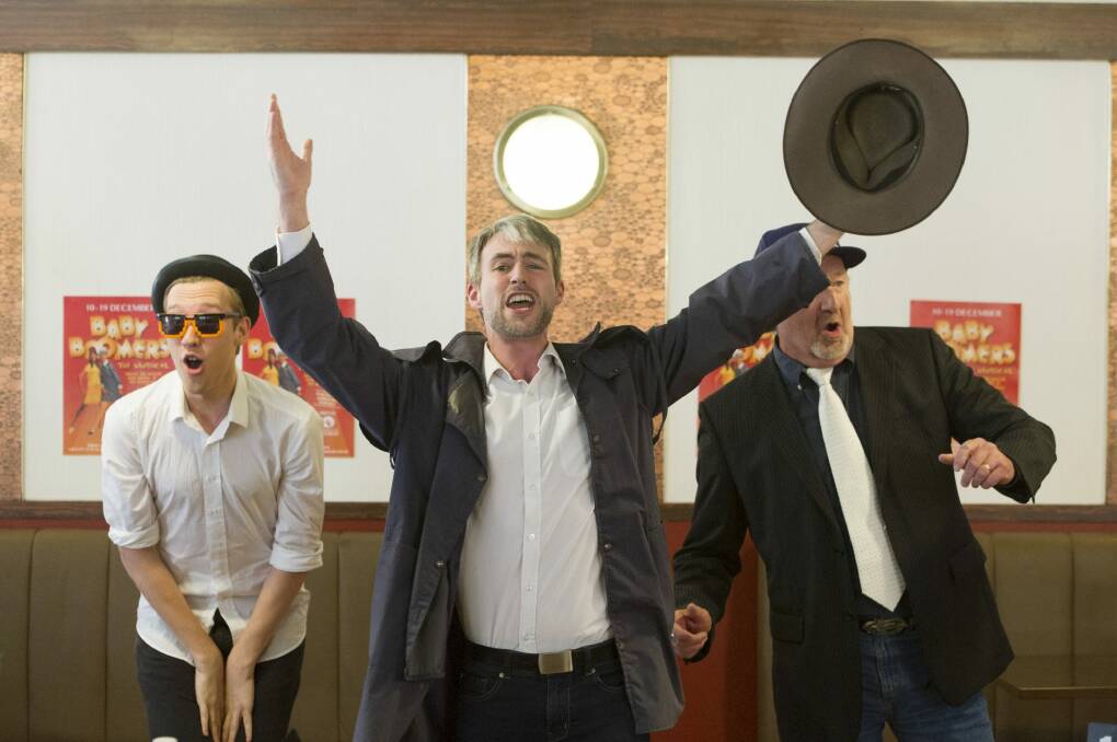Stars of the show Baby Boomers the Musical: Nathan Rutups, Fraser Findlay and Keith Young.
 Photo: Jay Cronan