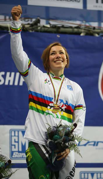 Caroline Buchanan celebrates winning the Women's Elite Final at the BMX World Championships in July. Photo: Getty Images