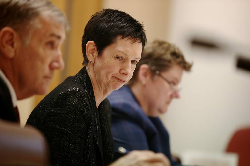 Department of Parliamentary Services secretary Carol Mills during an estimates hearing. Photo: Alex Ellinghausen
