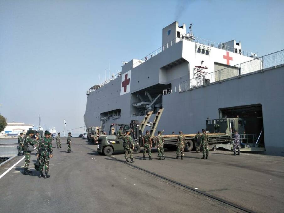 The Indonesian Navy ship will sail from Surabaya to Lombok with medical supplies and personnel on board.  Photo: TNI
