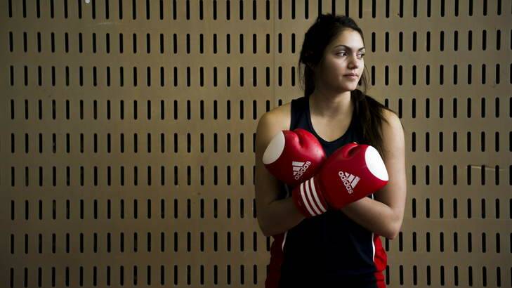 The AIS Netball squad's Keely Rodrigo after training with AIS boxing coach, Paul Perkins to improve the team's footwork. Photo: Rohan Thomson