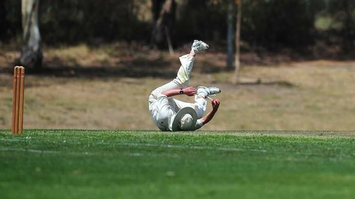 Tuggeranong's David Pullem takes a catch yesterday. Photo: Katherine Griffiths