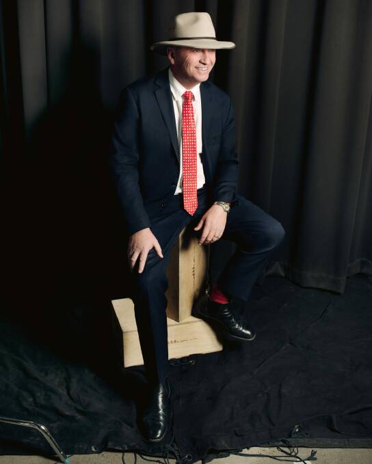 Barnaby Joyce in his own suit, R.M. Williams and Akubra for GQ Australia. Photo: Edward Mulvihill
