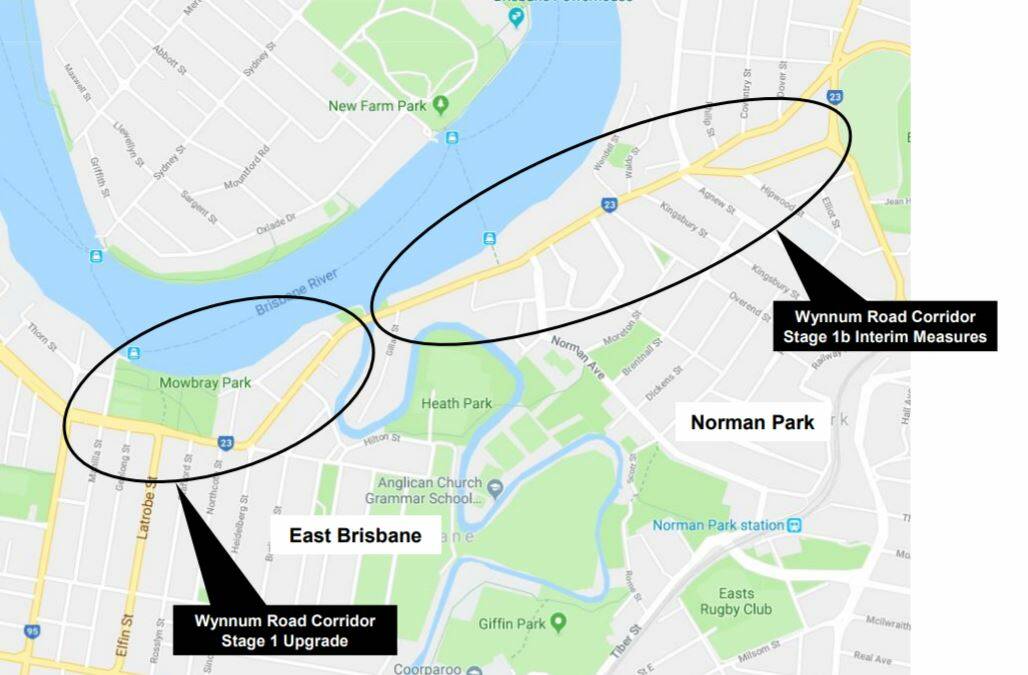 This map shows stages 1 and 1b of the Wynnum Road upgrade. Photo: supplied