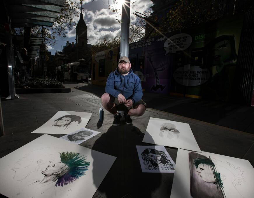 Richard Carrie, who is homeless, has put together an exhibition of original artworks, which will be shown at a soldout event on Saturday. Photo: Jason South