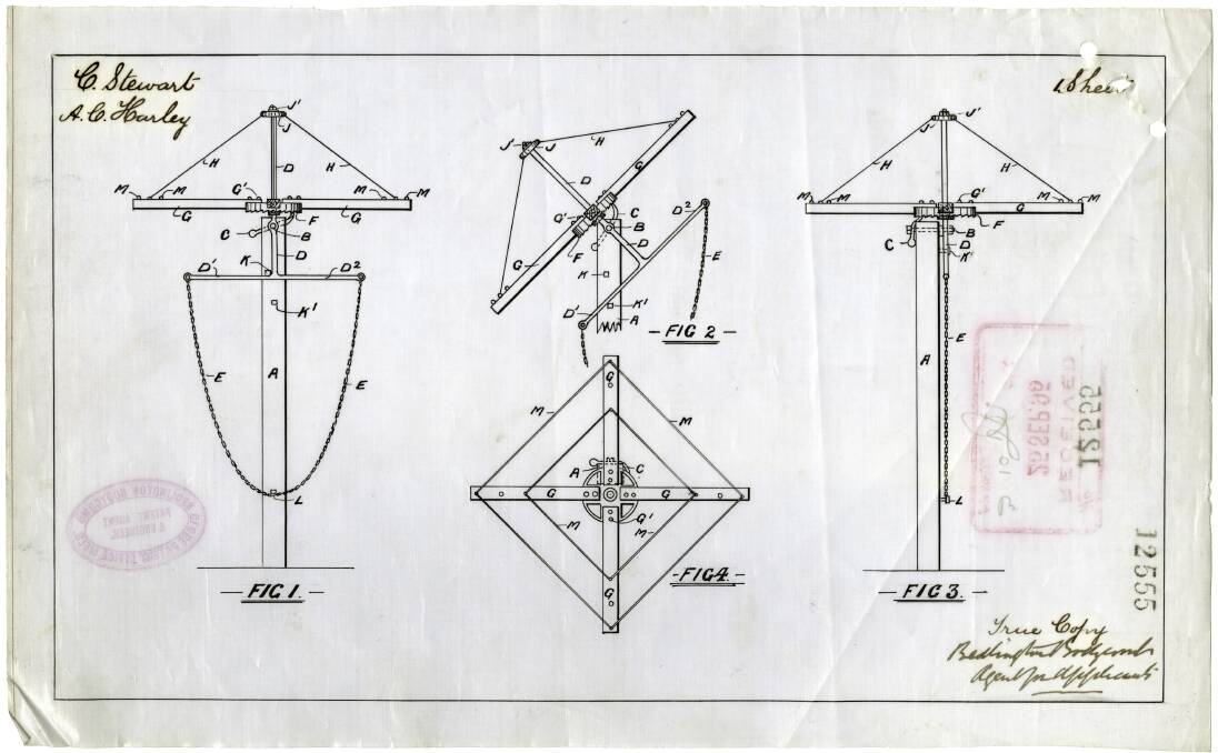 Patent design for what would become the iconic Hills Hoist. Photo: Supplied