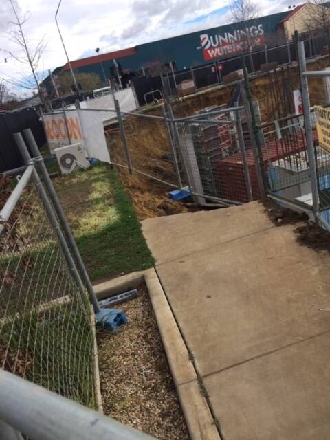 Ground near Bunnings in Anketell Street collapsed at the weekend. Photo: Supplied by Dean Hall