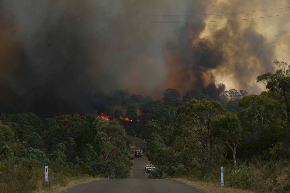 Fast moving bush fire at Widgiewa Rd on Captains Flat Road near Queanbeyan Photo: Jay Cronan