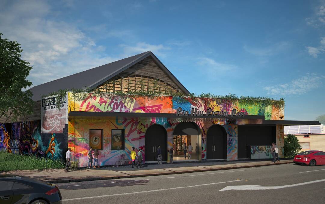 The graffiti on the abandoned building would be worked into plans to transform the former skating arena into a cinema. Photo: Supplied