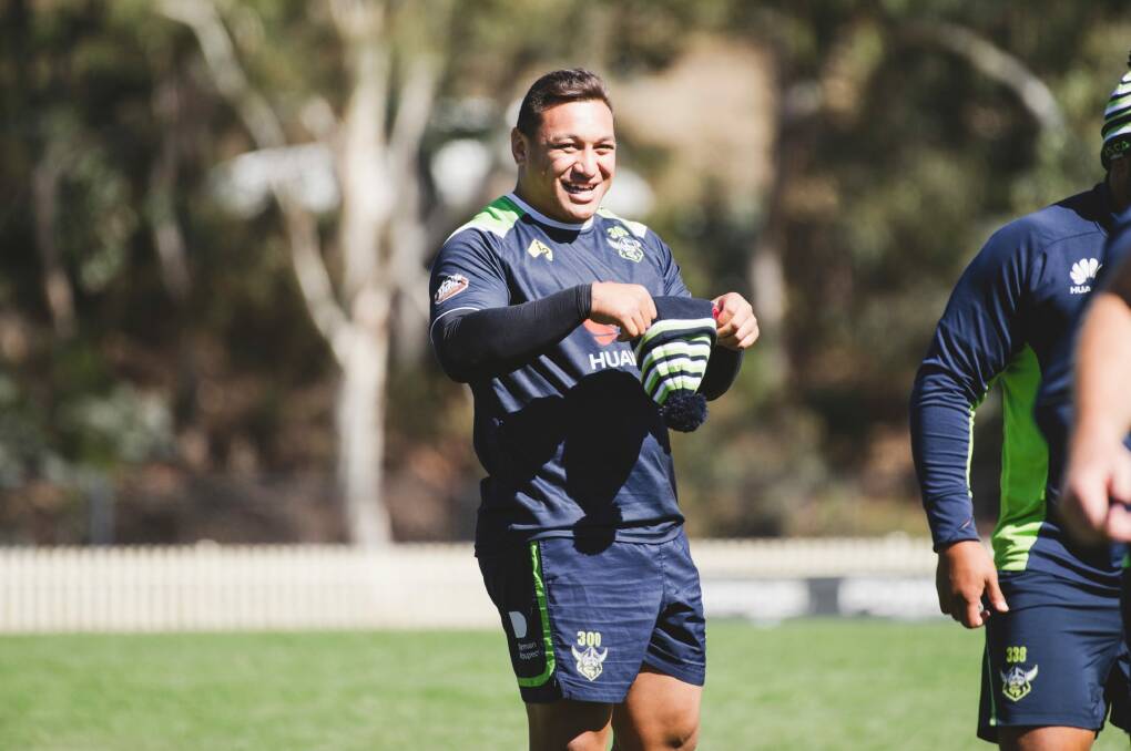 Josh Papalii at training for the Canberra Raiders. Photo: Jamila Toderas