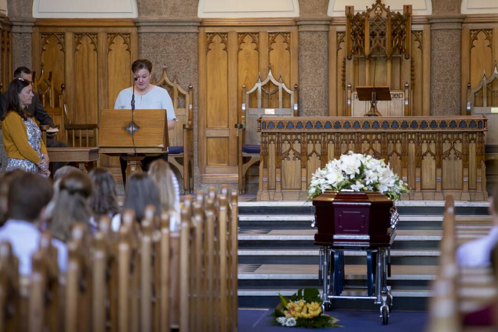 Adriaan Roodt's mother Sandra speaks of her love for her son at his funeral on Friday. Photo:  Sitthixay Ditthavong