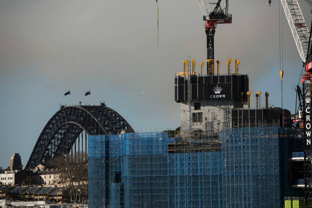 A view from Pyrmont of Crown Casino being constructed at Barangaroo in Sydney on August 9, 2018. Photo: Dominic Lorrimer Photo: Dominic Lorrimer